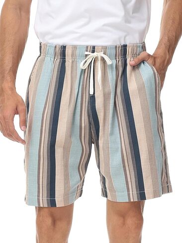 MCEDAR Men’s Linen Blend Shorts Striped Elastic Waist Drawstring 7 Inch Inseam Beach Shorts with Pockets in Saudi Arabia