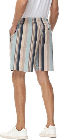 MCEDAR Men’s Linen Blend Shorts Striped Elastic Waist Drawstring 7 Inch Inseam Beach Shorts with Pockets in Saudi Arabia