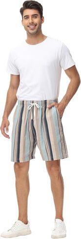 MCEDAR Men’s Linen Blend Shorts Striped Elastic Waist Drawstring 7 Inch Inseam Beach Shorts with Pockets in Saudi Arabia
