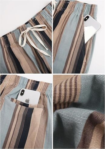 MCEDAR Men’s Linen Blend Shorts Striped Elastic Waist Drawstring 7 Inch Inseam Beach Shorts with Pockets in Saudi Arabia