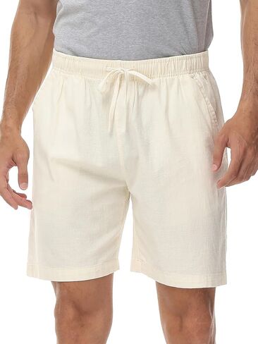 MCEDAR Men’s Linen Blend Shorts Striped Elastic Waist Drawstring 7 Inch Inseam Beach Shorts with Pockets in Saudi Arabia