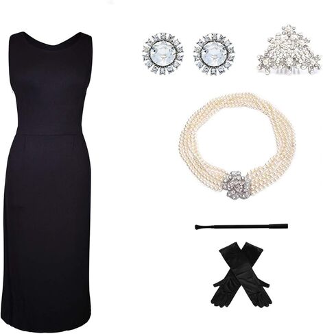 Audrey in a Bag Premium Iconic Holly Black Dress Complete Costume Set in Cotton Inspired by Old Hollywood Movies in Kuwait