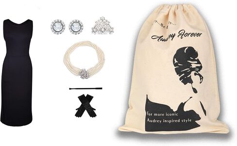 Audrey in a Bag Premium Iconic Holly Black Dress Complete Costume Set in Cotton Inspired by Old Hollywood Movies in Kuwait