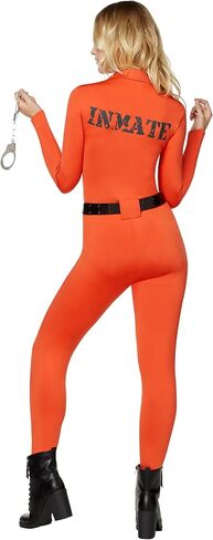 روح الهالوين الكبار زي السجين Catsuit | بذلة برتقالية مع أصفاد | أزياء الأزواج in Saudi Arabia