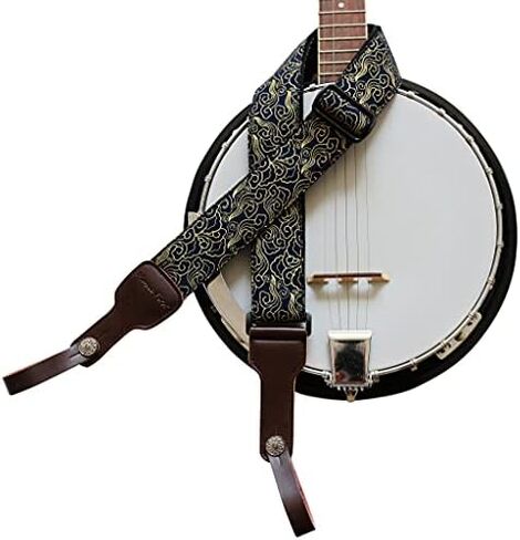 MUSIC FIRST Original Design, 2 inch width (5cm), Classic Country Style Yarn-dyed fabric & Genuine Leather Delux Banjo Strap, With 2 pieces of MUSIC FIRST Leather Strap Locker. (Classic Country Style) in Saudi Arabia