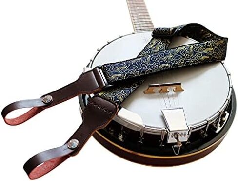 MUSIC FIRST Original Design, 2 inch width (5cm), Classic Country Style Yarn-dyed fabric & Genuine Leather Delux Banjo Strap, With 2 pieces of MUSIC FIRST Leather Strap Locker. (Classic Country Style) in Saudi Arabia