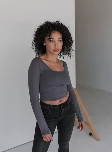 Almere Long Sleeve Top for Women, Contour Double-Lined Seamless Smooth Fabric Sleeved Basic Top w/Low Neck Cut in Kuwait