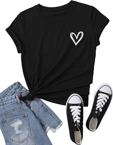 تي شيرت SweatyRocks للسيدات مطبوع عليه قلب صيفي بأكمام قصيرة ومضحك in Kuwait