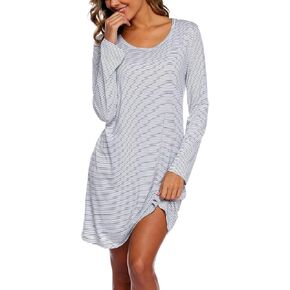ENJOYNIGHT Women's Cotton Sleepwear Long Sleeves Nightgown Print Tee Sleep Dress