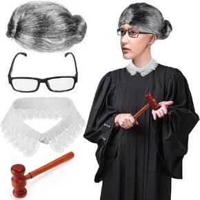 Yewong Judge Costume Accessory Judge Choker Blouse Collar Wooden Judge Gavel with Costume Eyeglasses for Halloween Judge Cosplay Party Favors（No Robe Included）