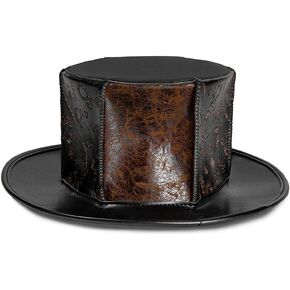 Daniel Jie Steampunk Leather Plague Doctor Hat Dress Up Magician Black Top Hat for Costume Props Cosplay Party