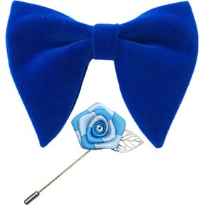 Justar Mens Pre-Tied Oversized Velvet Bow Tie with Flower Lapel Pin Brooch for Suit Wedding Tuxedo Big Bowtie Set