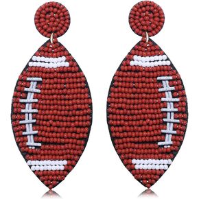 Beaded Football Earrings Handmade Cute Baseball Basketball Softball Soccer Teardrop Dangle Earrings Fun Play Ball Game Dangling Earrings Spring Summer Holiday Sport Party Favor Gift for Women Ladies