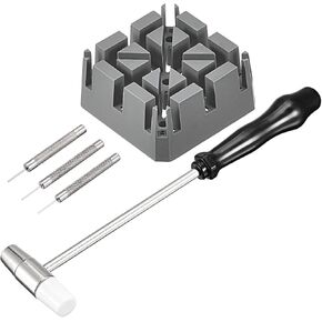 uxcell Watch Band Link Pin Removal Tools Set with Hammer Punch Pins 0.7/0.8/0.9mm Orange Strap Holder for Watch Repair
