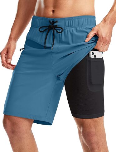 Pinkbomb Men's Swim Trunks with Compression Liner 9 Inch Quick Dry Swimsuit Swimming Swim Board Shorts for Men with Pockets in Saudi Arabia