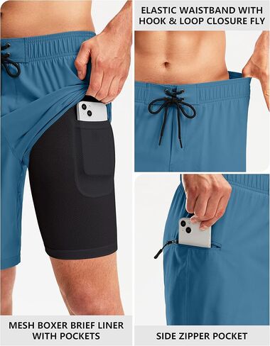 Pinkbomb Men's Swim Trunks with Compression Liner 9 Inch Quick Dry Swimsuit Swimming Swim Board Shorts for Men with Pockets in Saudi Arabia