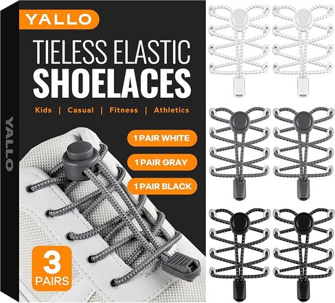 اربطة احذية مرنة من يالو (عبوة من 3 قطع)، اربطة احذية مرنة للاحذية الرياضية للبالغين، اربطة احذية بدون ربط للبالغين والاطفال، مقاس واحد يناسب جميع اربطة الاحذية المرنة، اربطة للاحذية الرياضية بدون in Kuwait