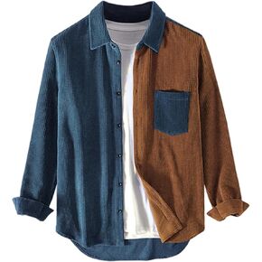 UANEO Mens Corduroy Patchwork Long Sleeve Casual Button Down Shirt Shacket in Saudi Arabia