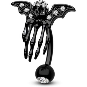 COCHARM Black Bat Skeleton Belly button Rings 14g Hallween Skull Hand Reverse Belly Rings Top Down Belly Piercing Jewelry Navel Rings in Saudi Arabia