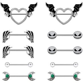 FLOGWE 14G/16G 316L Devil Heart Nipple Rings Halloween Stainless Steel Skull Bat Nipple Barbells Body Pierced Jewelry for Women Men in Saudi Arabia