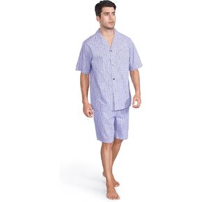 DAVID ARCHY Men's Lightweight Sleepwear Woven Cotton Button-Down Short Sleeve Pajamas Set Summer Loungewear