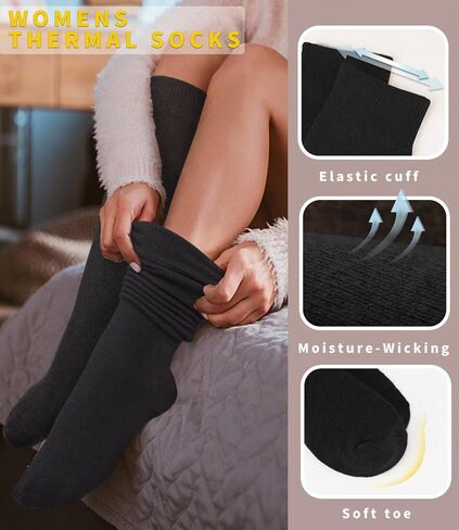 جوارب Aoliks الدافئة للركبة للنساء، جوارب حرارية من القطن للتنزه سيرًا على الأقدام والتزلج على الجليد وهدايا الشتاء in Kuwait