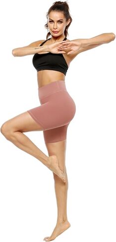 PERSIT Women's High Waist Print Workout Yoga Shorts with 2 Hidden Pockets, Non See-Through Tummy Control Athletic Shorts in Kuwait