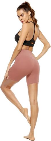 PERSIT Women's High Waist Print Workout Yoga Shorts with 2 Hidden Pockets, Non See-Through Tummy Control Athletic Shorts in Kuwait
