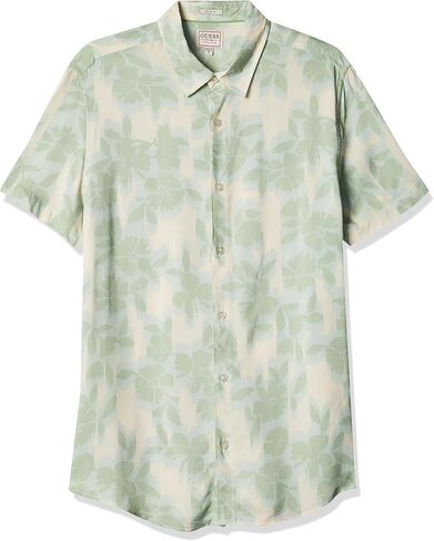 قميص رجالي قصير الأكمام من GUESS مصنوع من مادة Eco Rayon Shadow Box in Saudi Arabia