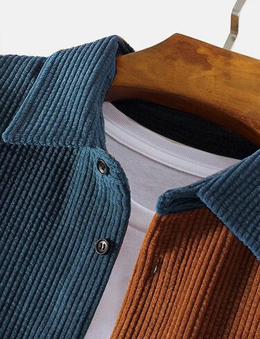 UANEO Mens Corduroy Patchwork Long Sleeve Casual Button Down Shirt Shacket in Kuwait