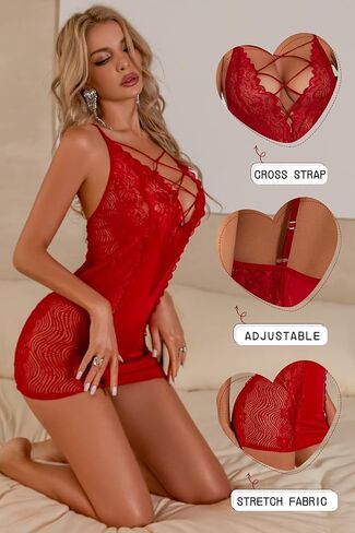 ملابس داخلية ADSEXY للنساء بيبي دول دانتيل مثير بفتحة رقبة على شكل V عميقة ثوب نوم إهمال مطيع شفاف من خلال ملابس بدوار in Kuwait