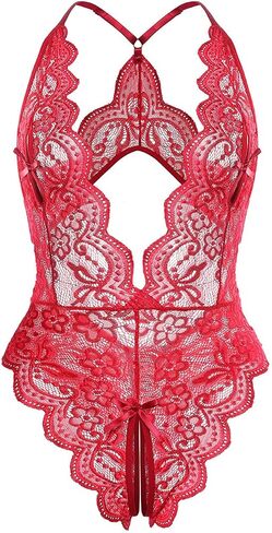 LadyIn Women's Plus Size Sexy Lingerie One Piece Women Deep V Teddy Floral Lace Bodysuit Babydoll in Kuwait