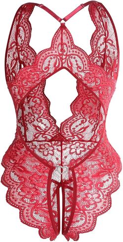 LadyIn Women's Plus Size Sexy Lingerie One Piece Women Deep V Teddy Floral Lace Bodysuit Babydoll in Kuwait