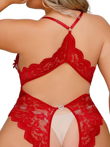 LadyIn Women's Plus Size Sexy Lingerie One Piece Women Deep V Teddy Floral Lace Bodysuit Babydoll in Kuwait