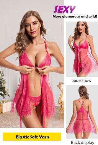 ADSEXY قميص دانتيل أسود للنساء ملابس داخلية شفافة من خلال الرموش بيبي دول صغير شفاف ثوب نوم منقوش عليه زهور رداء إهمال in Saudi Arabia