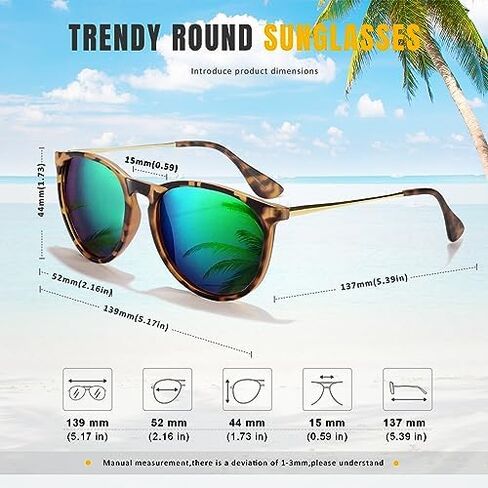 CHBP Sunglasses Womens Men Polarized UV Protection Trendy Vintage Retro Round Mirrored Lens Sunglasses For Women in Saudi Arabia