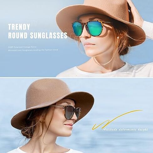 CHBP Sunglasses Womens Men Polarized UV Protection Trendy Vintage Retro Round Mirrored Lens Sunglasses For Women in Saudi Arabia
