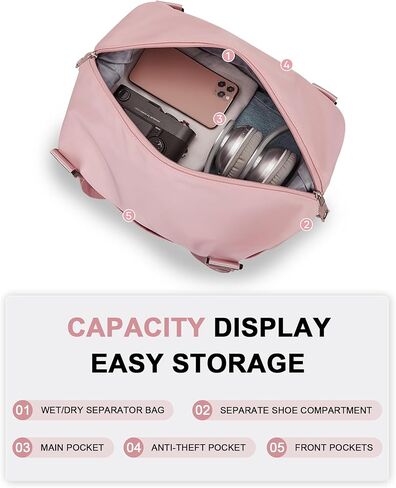 حقيبة سفر لصالة الألعاب الرياضية واق من المطر للسفر، حقيبة حمل للأغراض الشخصية لعطلات نهاية الأسبوع، حقيبة كتف رياضية طوال الليل للنساء والرجال مع حجرة للأحذية، أسود in Kuwait