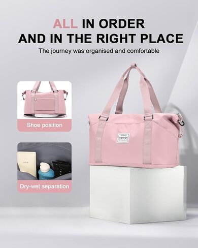 حقيبة سفر لصالة الألعاب الرياضية واق من المطر للسفر، حقيبة حمل للأغراض الشخصية لعطلات نهاية الأسبوع، حقيبة كتف رياضية طوال الليل للنساء والرجال مع حجرة للأحذية، أسود in Kuwait