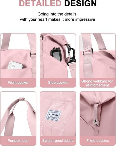 حقيبة سفر لصالة الألعاب الرياضية واق من المطر للسفر، حقيبة حمل للأغراض الشخصية لعطلات نهاية الأسبوع، حقيبة كتف رياضية طوال الليل للنساء والرجال مع حجرة للأحذية، أسود in Kuwait