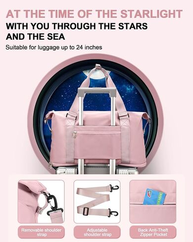 حقيبة سفر لصالة الألعاب الرياضية واق من المطر للسفر، حقيبة حمل للأغراض الشخصية لعطلات نهاية الأسبوع، حقيبة كتف رياضية طوال الليل للنساء والرجال مع حجرة للأحذية، أسود in Kuwait