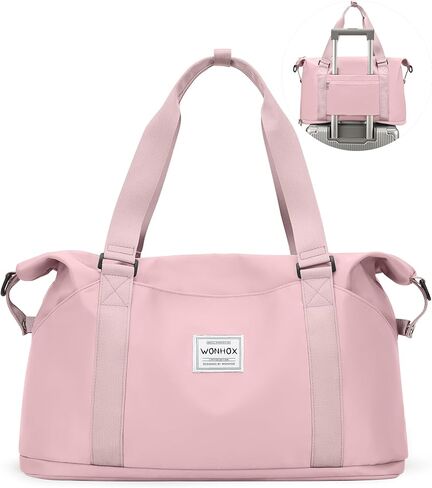 حقيبة سفر لصالة الألعاب الرياضية واق من المطر للسفر، حقيبة حمل للأغراض الشخصية لعطلات نهاية الأسبوع، حقيبة كتف رياضية طوال الليل للنساء والرجال مع حجرة للأحذية، أسود in Kuwait