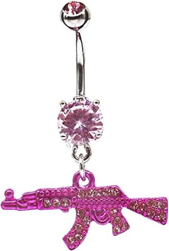 JLEXCMT Fashion Dangle Navel Ring Clear Gem Gun Belly Button Ring Body Piercing Jewelry for Women Belly Piercing Gold Pink in Saudi Arabia