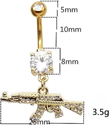 JLEXCMT Fashion Dangle Navel Ring Clear Gem Gun Belly Button Ring Body Piercing Jewelry for Women Belly Piercing Gold Pink in Saudi Arabia