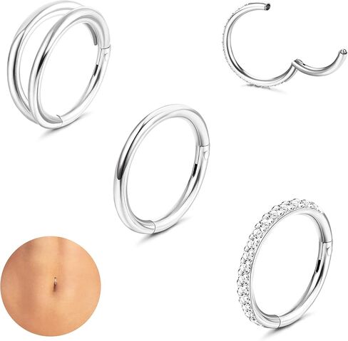 LOLIAS 14G Belly Button Rings for Women Surgical Steel Hoop Belly Button Rings Gold Silver Tone CZ Navel Rings Clicker Belly Button Piercing Jewelry 3Pcs in Saudi Arabia