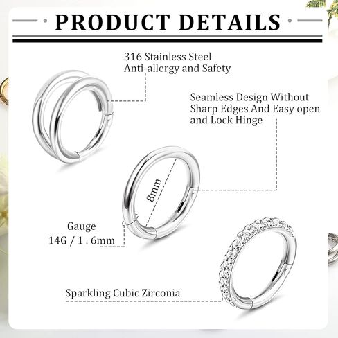 LOLIAS 14G Belly Button Rings for Women Surgical Steel Hoop Belly Button Rings Gold Silver Tone CZ Navel Rings Clicker Belly Button Piercing Jewelry 3Pcs in Saudi Arabia