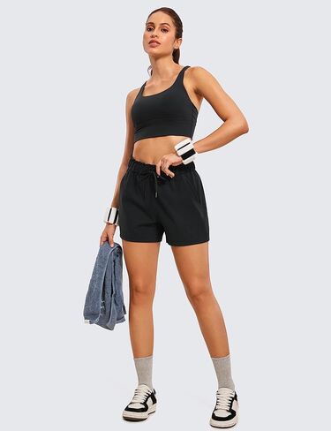 شورت رياضي نسائي من CRZ YOGA بخصر عالٍ - شورت كاجوال مريح للعمل مع جيوب وتمارين الجولف والمشي لمسافات طويلة in Kuwait