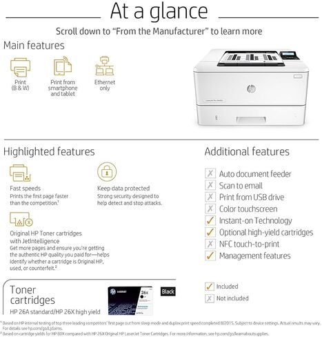 HP LaserJet Pro M402dn Laser Printer with Built-in Ethernet & Double-Sided Printing, Amazon Dash replenishment ready (C5F94A), A4 in Kuwait