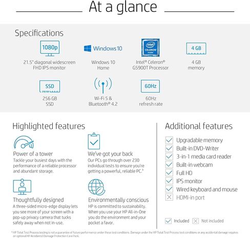 HP كمبيوتر الكل في واحد 22-DF 21.5 انش FHD WLED انتل سيليرون G5900T 4GB 256GB SSD ويندوز 10 in Saudi Arabia