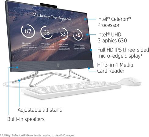 HP كمبيوتر الكل في واحد 22-DF 21.5 انش FHD WLED انتل سيليرون G5900T 4GB 256GB SSD ويندوز 10 in Saudi Arabia
